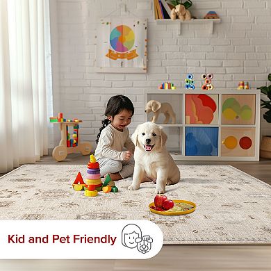 nuLOOM Krystin Machine Washable Distressed Area Rug