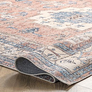 nuLOOM Eleanor Machine Washable Distressed Medallion Area Rug