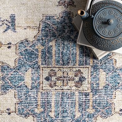 nuLOOM Eleanor Machine Washable Distressed Medallion Area Rug