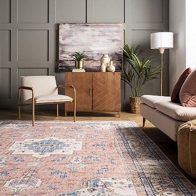 nuLOOM Eleanor Machine Washable Distressed Medallion Area Rug