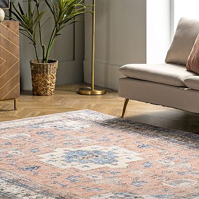 nuLOOM Eleanor Machine Washable Distressed Medallion Area Rug
