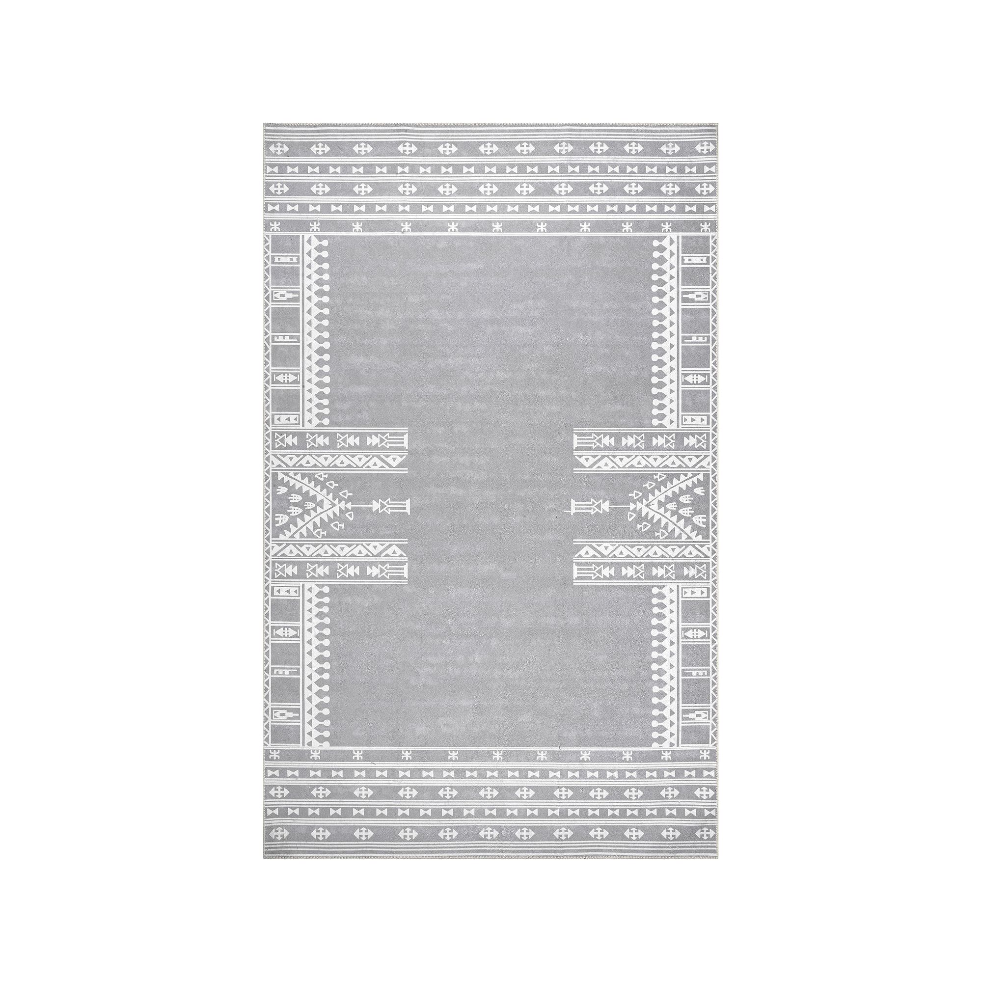 nuLOOM Joelle Machine Washable Tribal Geometric Border Area Rug, Light Gray