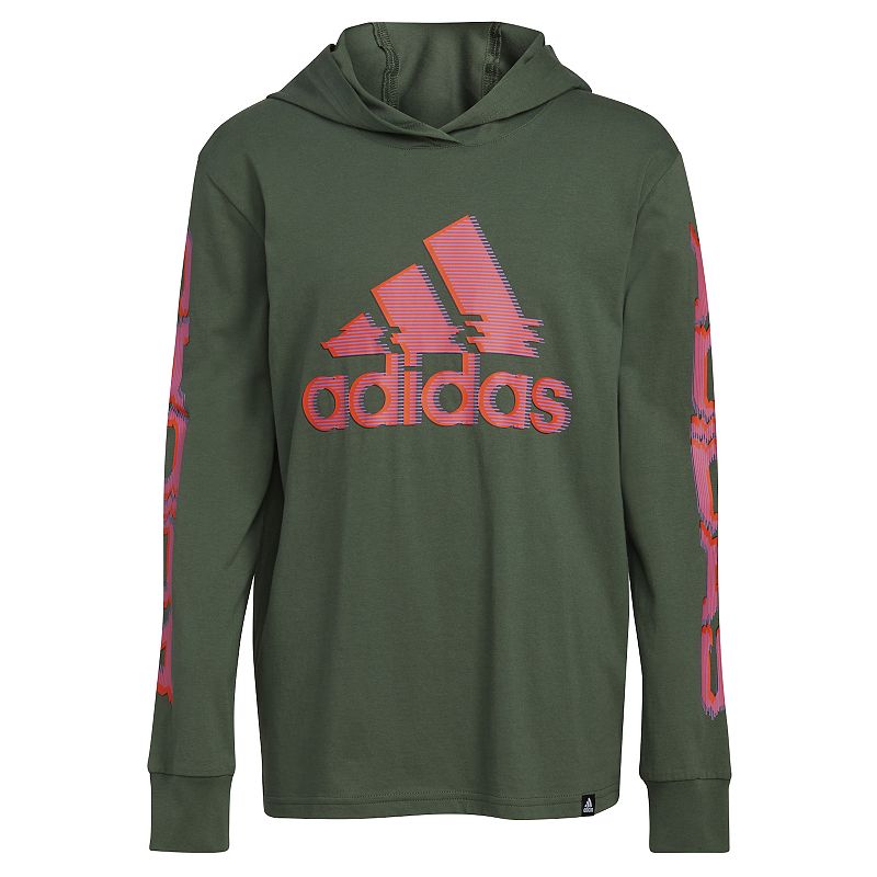 Boys 8-20 adidas Glitchy Badge of Sport Hooded Tee, Boys, Size: Small, Gre