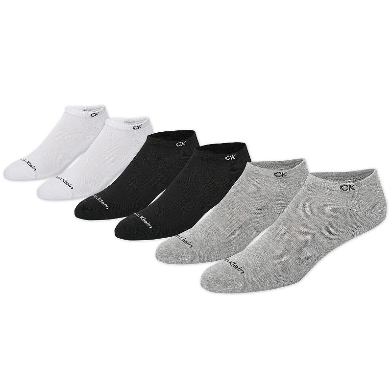 Mens Calvin Klein 6-Pack Solid Cushioned No-Show Socks, Med Grey