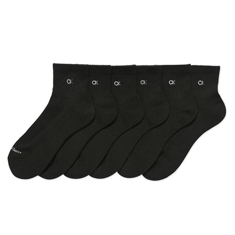 Mens Calvin Klein 6-Pack Solid Cushioned Quarter-Crew Socks, Black