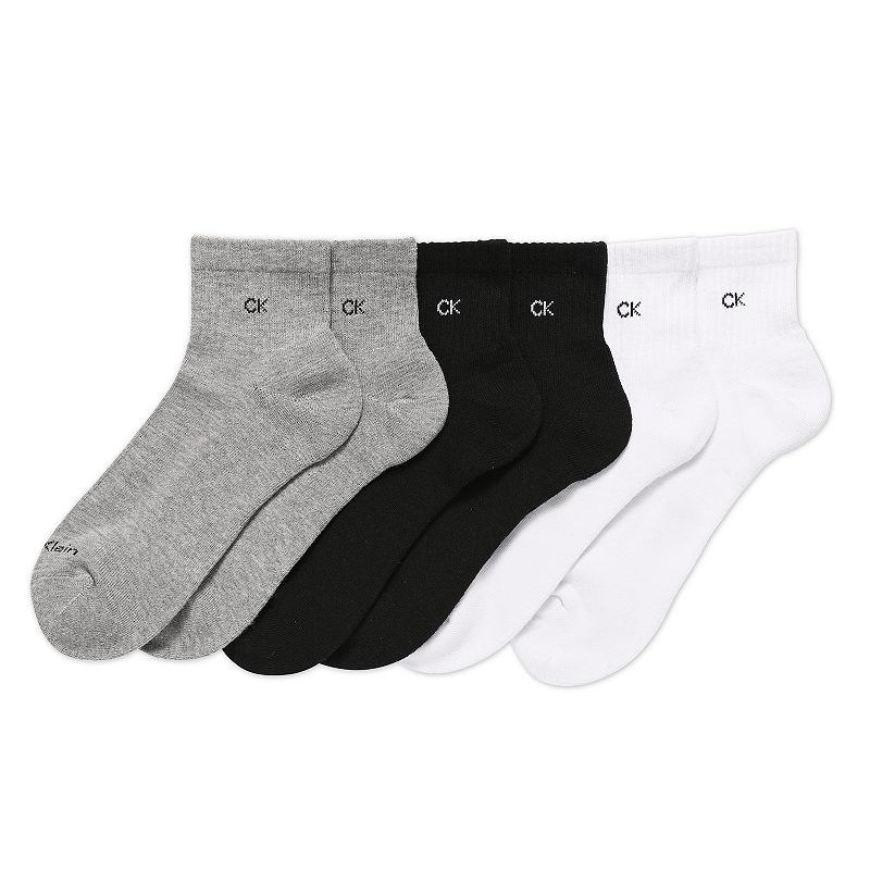 Mens Calvin Klein 6-Pack Solid Cushioned Quarter-Crew Socks, Grey