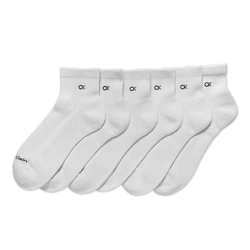Mens Calvin Klein 6-Pack Solid Cushioned Quarter-Crew Socks, White