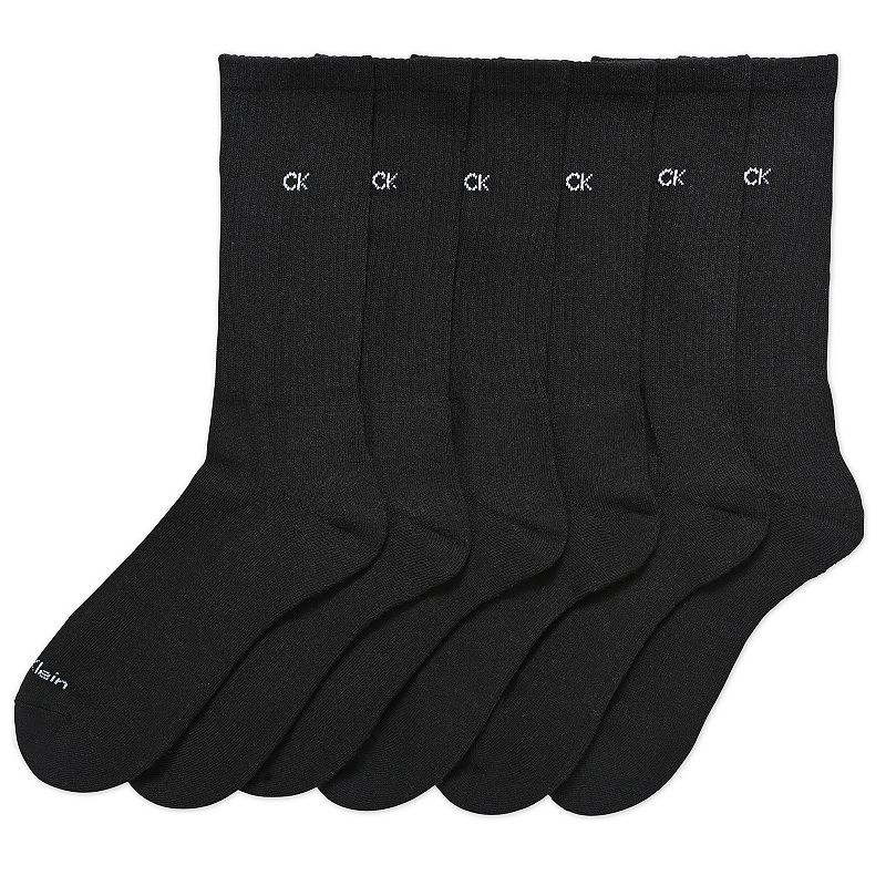 Mens Calvin Klein 6-Pack Solid Cushioned Crew Socks, Black