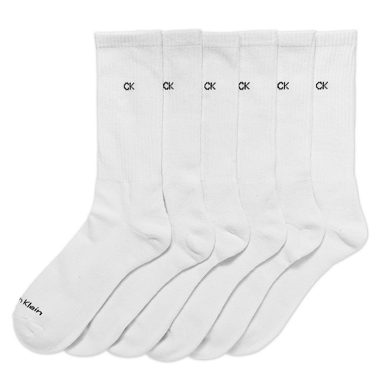 Mens Calvin Klein 6-Pack Solid Cushioned Crew Socks, White