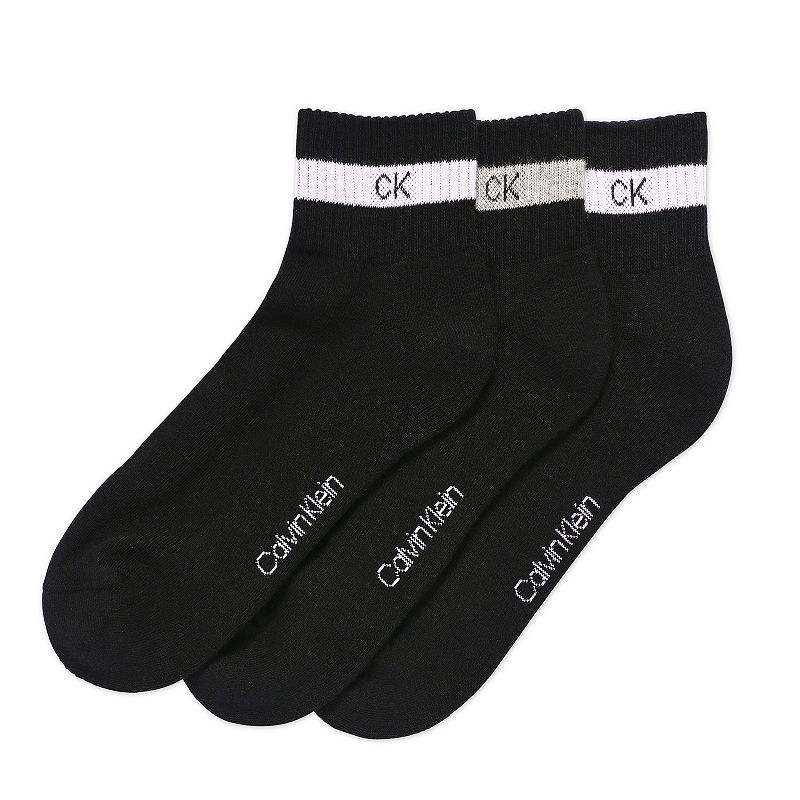 Mens Calvin Klein 3-Pack Terrycloth Quarter Crew Socks, Oxford