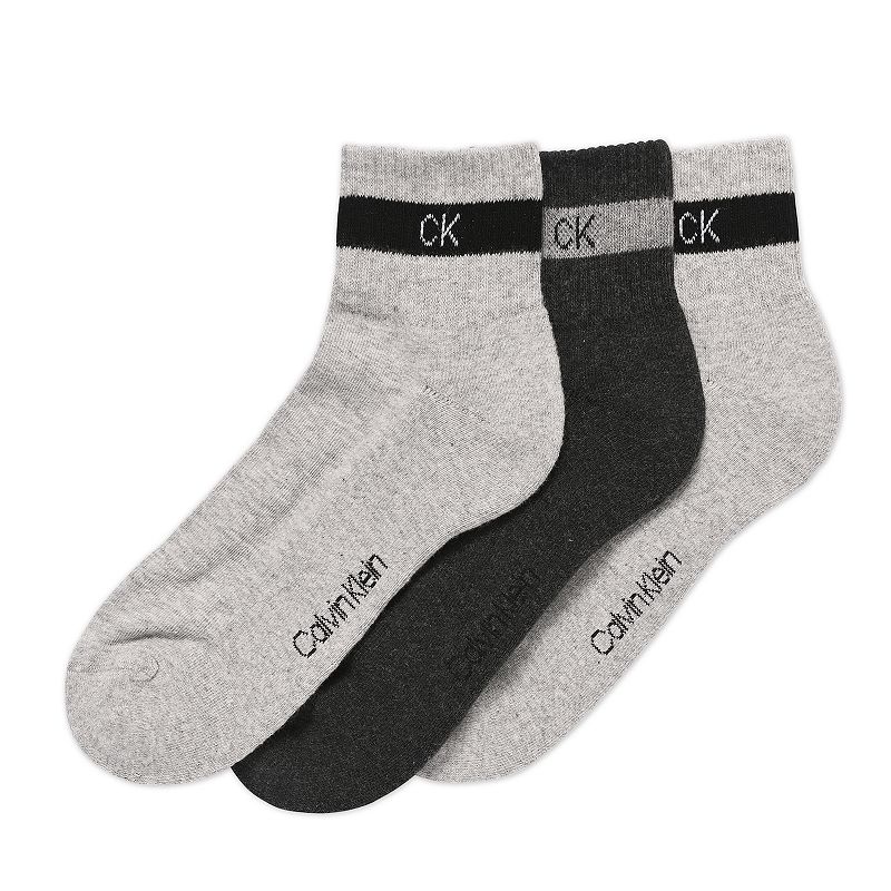 Mens Calvin Klein 3-Pack Terrycloth Quarter Crew Socks, Dark Grey