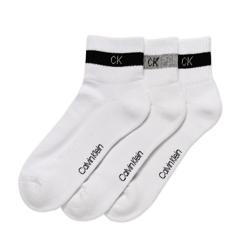 Mens Calvin Klein 3-Pack Terrycloth Quarter Crew Socks, White