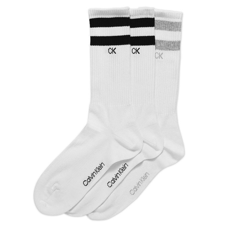 Mens Calvin Klein 3-Pack Striped Crew Socks, White