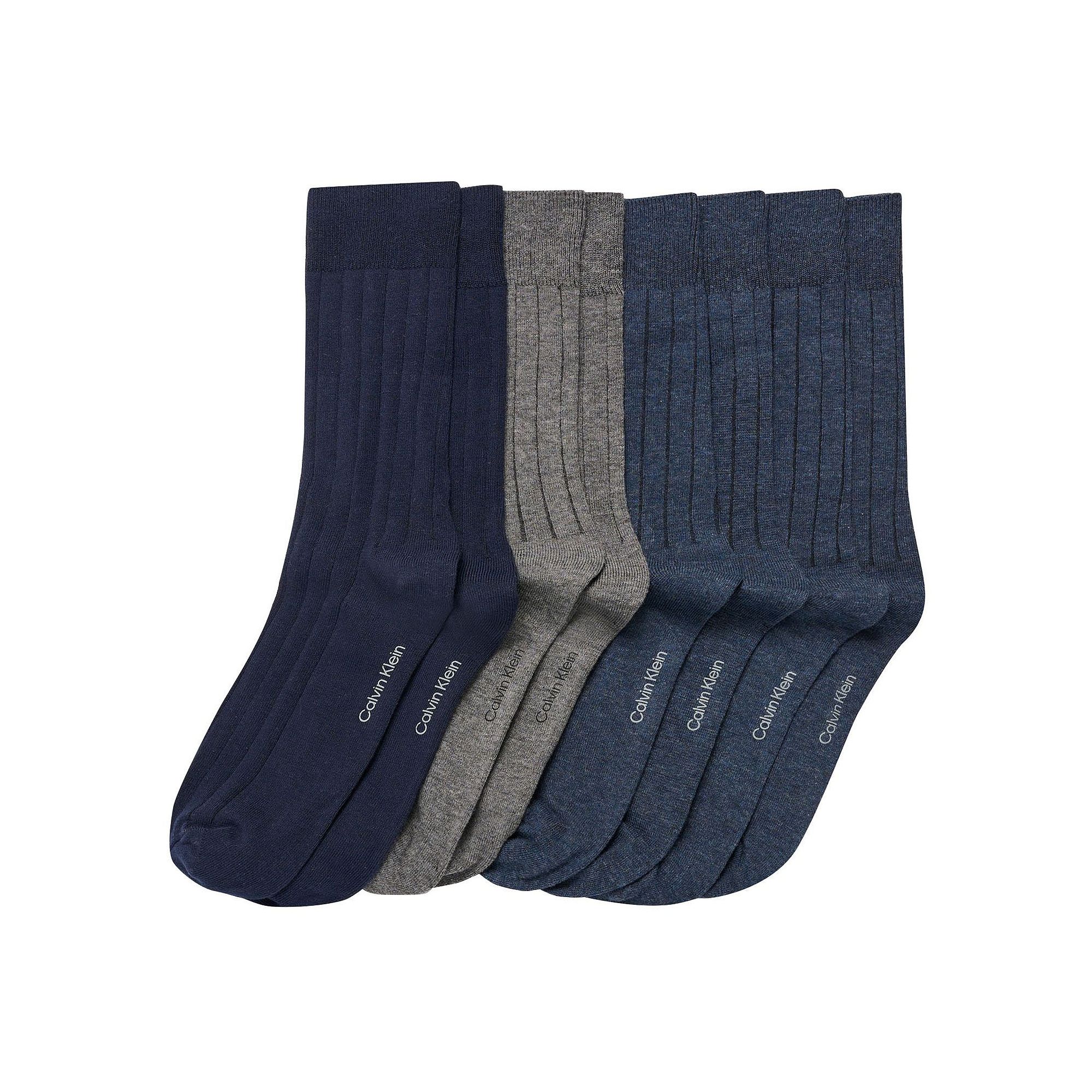Mens Calvin Klein 4-Pack Ribbed Dress Crew Socks, Blue Assorted