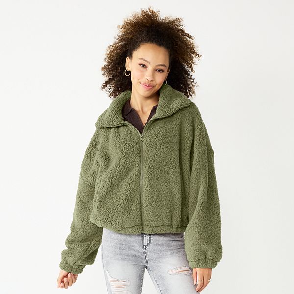 Juniors SO® Sherpa Full Zip Jacket - Galvanized Green (X LARGE)