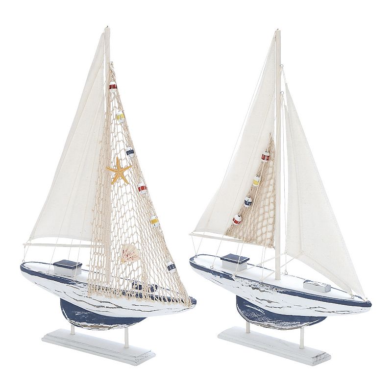 Stella & Eve Coastal Sailing Boat Sculpture Floor Decor 2-piece Set, White,