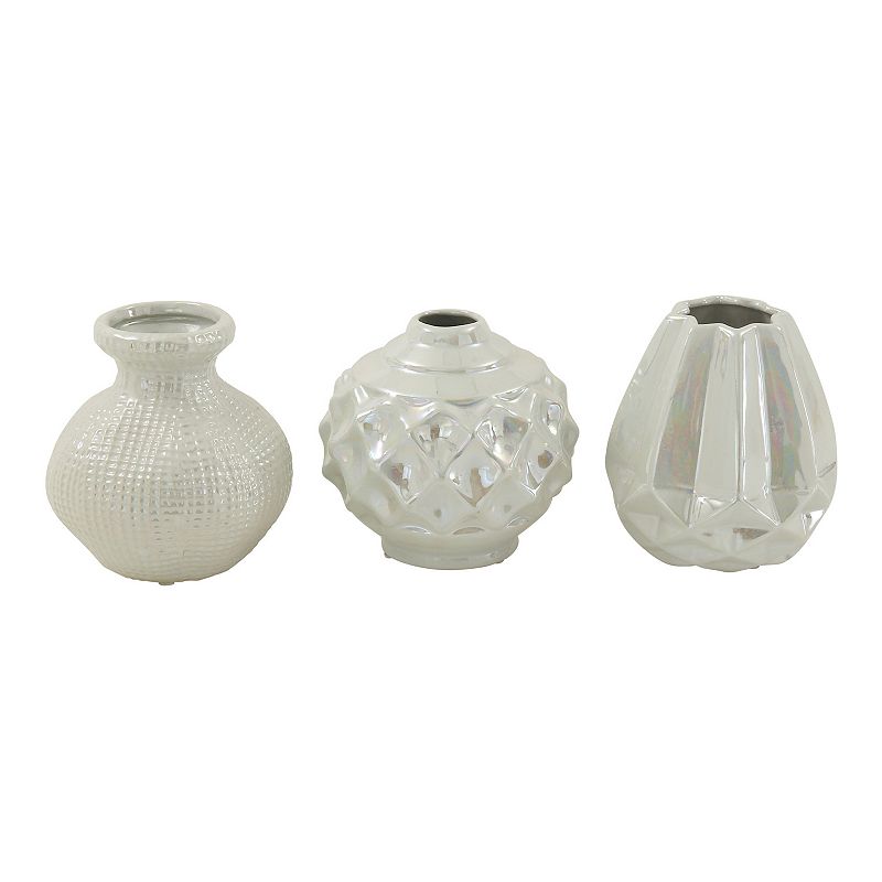 CosmoLiving Glossy Decorative Short Vase Table Decor 3-piece Set, White, Sm