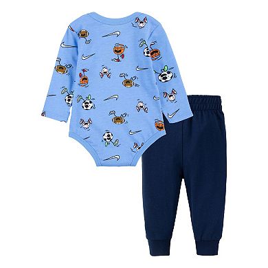 Baby Boy Nike Nikemoji Allover Print Bodysuit & Jogger Pants Set