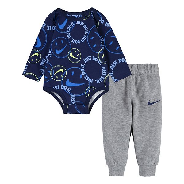 Baby Boy Nike Allover Print Smiley Bodysuit & Jogger Pants Set