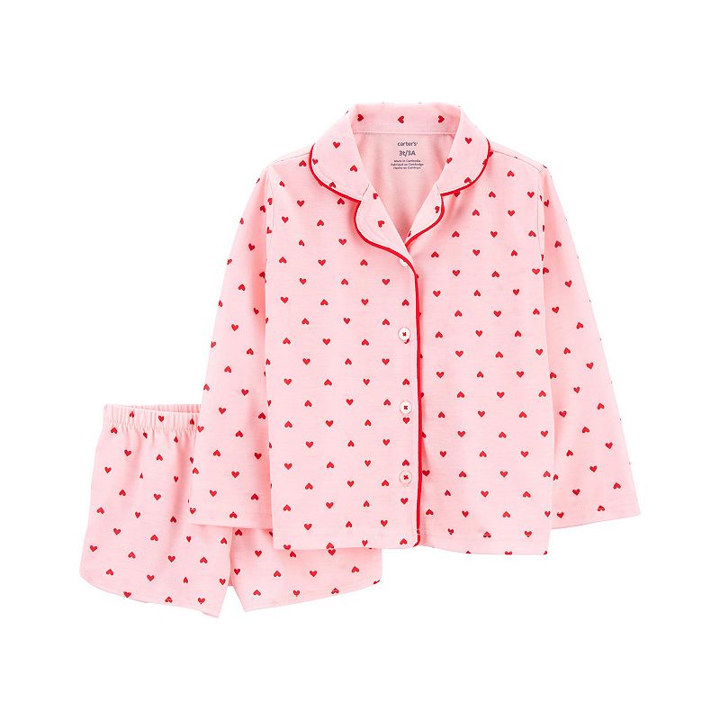 Toddler Girl Carters Hearts Button Front Shirt & Shorts Pajamas, Toddler G