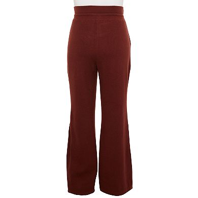 Plus Size FLX Ribbed High-Waisted Flared Sweater Pants