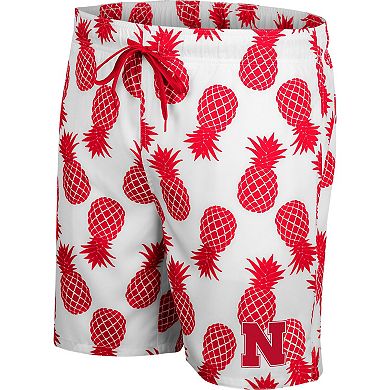 Men's Colosseum White/Scarlet Nebraska Huskers Pineapple Swim Shorts
