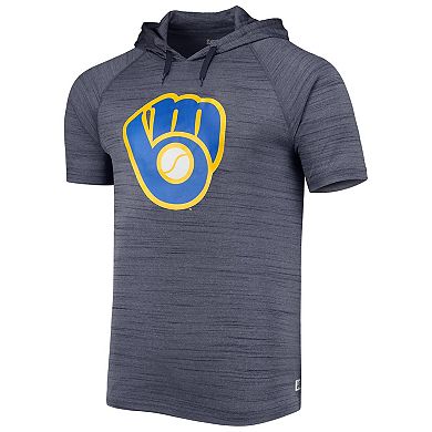 Men's Stitches Navy Milwaukee Brewers Space-Dye Raglan Hoodie T-Shirt