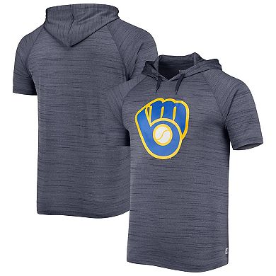 Men's Stitches Navy Milwaukee Brewers Space-Dye Raglan Hoodie T-Shirt