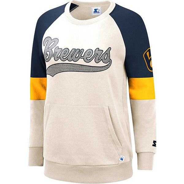 Women's Starter Navy/Gold Milwaukee Brewers Playmaker Raglan Pullover  Sweatshirt