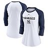 Women's Nike White/Navy New York Yankees Modern Baseball Arch Tri-Blend Raglan Three-Quarter Sleeve T-Shirt