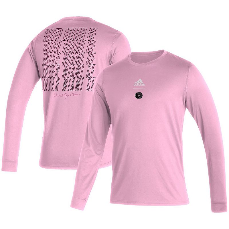 Mens adidas Pink Inter Miami CF Club Long Sleeve T-Shirt, Size: Large