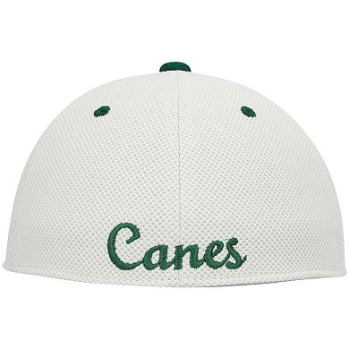 Men's adidas Cream/Green Miami Hurricanes On-Field Baseball Fitted Hat