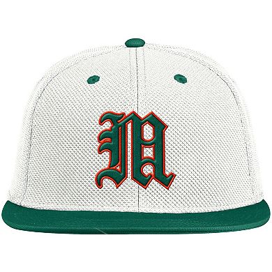 Men's adidas Cream/Green Miami Hurricanes On-Field Baseball Fitted Hat