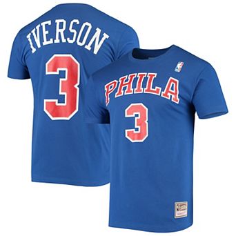 Men's Mitchell & Ness Allen Iverson Royal Philadelphia 76ers Hardwood Classics Name & Number Player T-Shirt