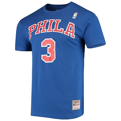 Men's Mitchell & Ness Allen Iverson Royal Philadelphia 76ers Hardwood Classics Name & Number Player T-Shirt