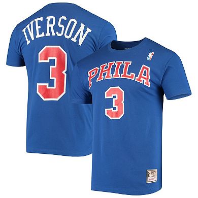 Men's Mitchell & Ness Allen Iverson Royal Philadelphia 76ers Hardwood Classics Name & Number Player T-Shirt