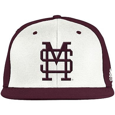 Men's adidas White/Maroon Mississippi State Bulldogs Team On-Field Baseball Fitted Hat