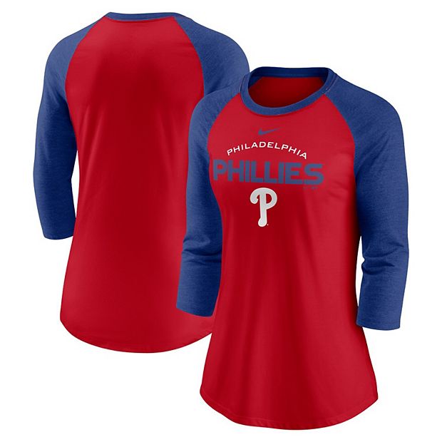 Women's Nike Red/Royal Philadelphia Phillies Modern Baseball Arch Tri-Blend  Raglan Three-Quarter Sleeve T