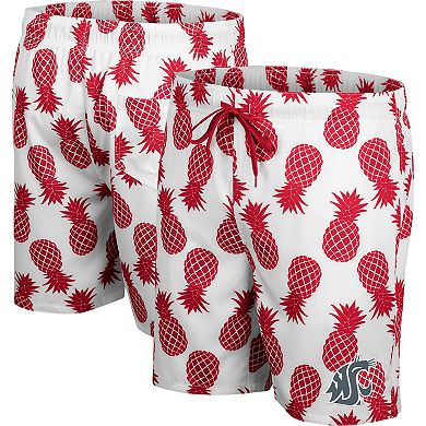 Men's Colosseum White/Crimson Washington State Cougars Pineapple Swim Shorts