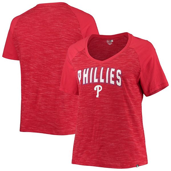 Women's New Era Red Philadelphia Phillies Plus Size Raglan V-Neck T-Shirt