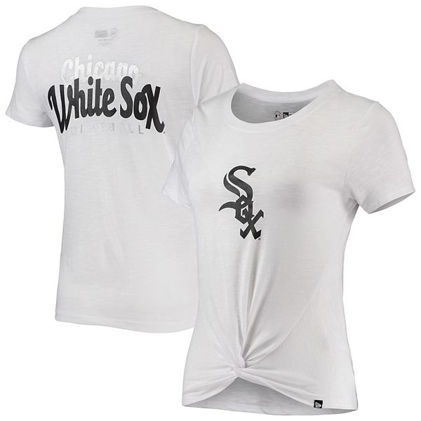 Women's New Era White Chicago White Sox 2-Hit Front Twist Burnout T-Shirt