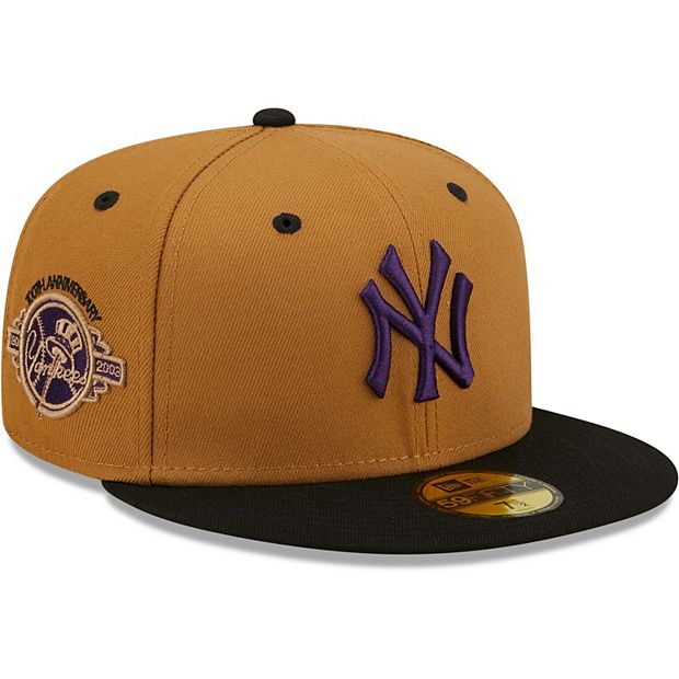 Men's New Era Tan/Black New York Yankees 100th Anniversary Cooperstown  Collection Purple Undervisor 59FIFTY Fitted