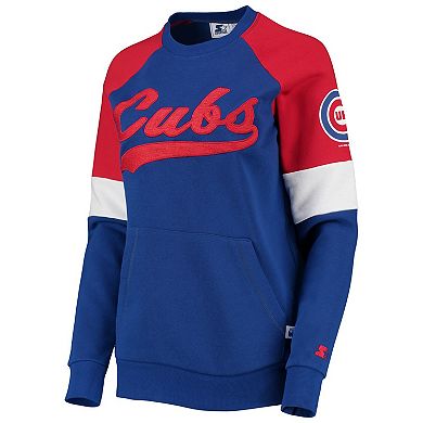 Women's Starter Royal/Red Chicago Cubs Playmaker Raglan Pullover Sweatshirt