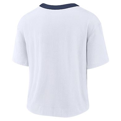 Women's Nike White/Navy New York Yankees Team First High Hip Boxy T-Shirt