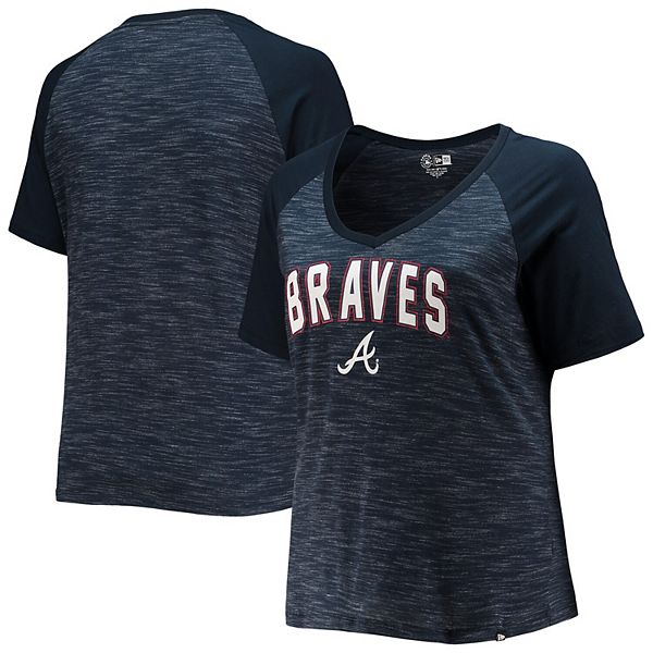 New Era Braves Plus Space Dye Raglan V-Neck T-Shirt - Women's