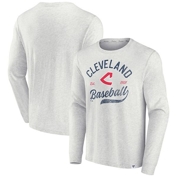 Men's Fanatics Branded Heathered Gray Cleveland Indians Cooperstown  Collection Extra Mile Tri-Blend Raglan Long Sleeve T-Shirt