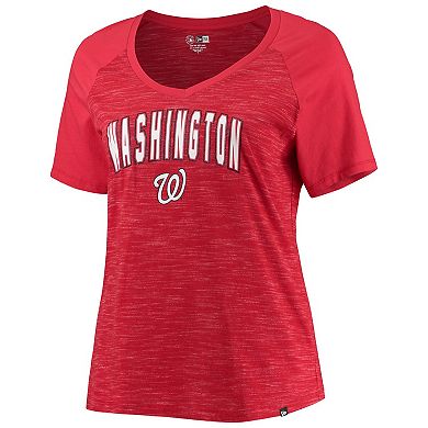 Women's New Era Red Washington Nationals Plus Size Raglan V-Neck T-Shirt