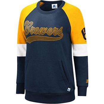 Women's Starter Cream/Navy Milwaukee Brewers Playmaker Raglan Pullover  Sweatshirt