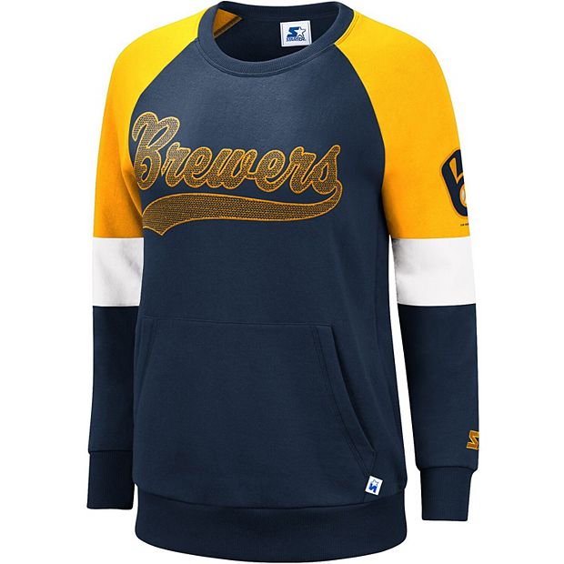 Women's Starter Navy/Gold Milwaukee Brewers Playmaker Raglan Pullover  Sweatshirt