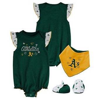 Girls Newborn & Infant Green Oakland Athletics Three-Piece Bodysuit Bib & Bootie Set